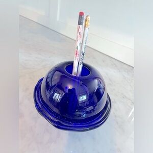 Cobalt Handmade Blue Glass Orb Sculpture Holder